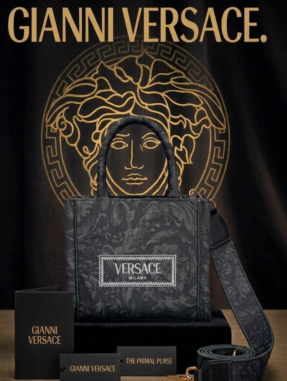 VERSACE  Shoulder Bag Black Tote Bag Women Embroidery  Jacquard $1595VERSACE